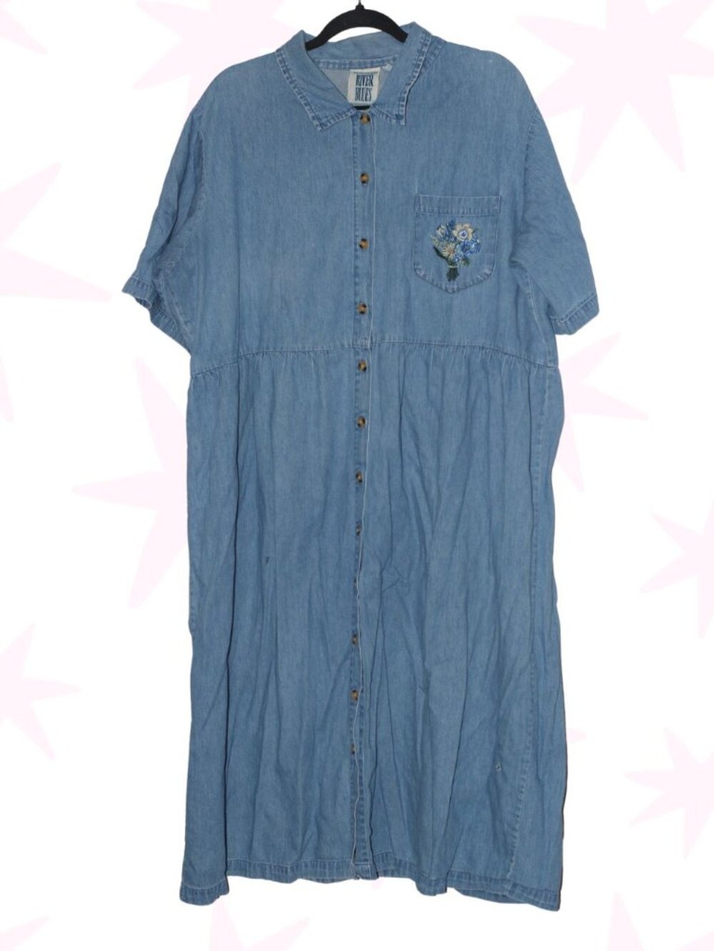 VTG Mississippi River Blues 100% cotton button down denim maxi dress 3X